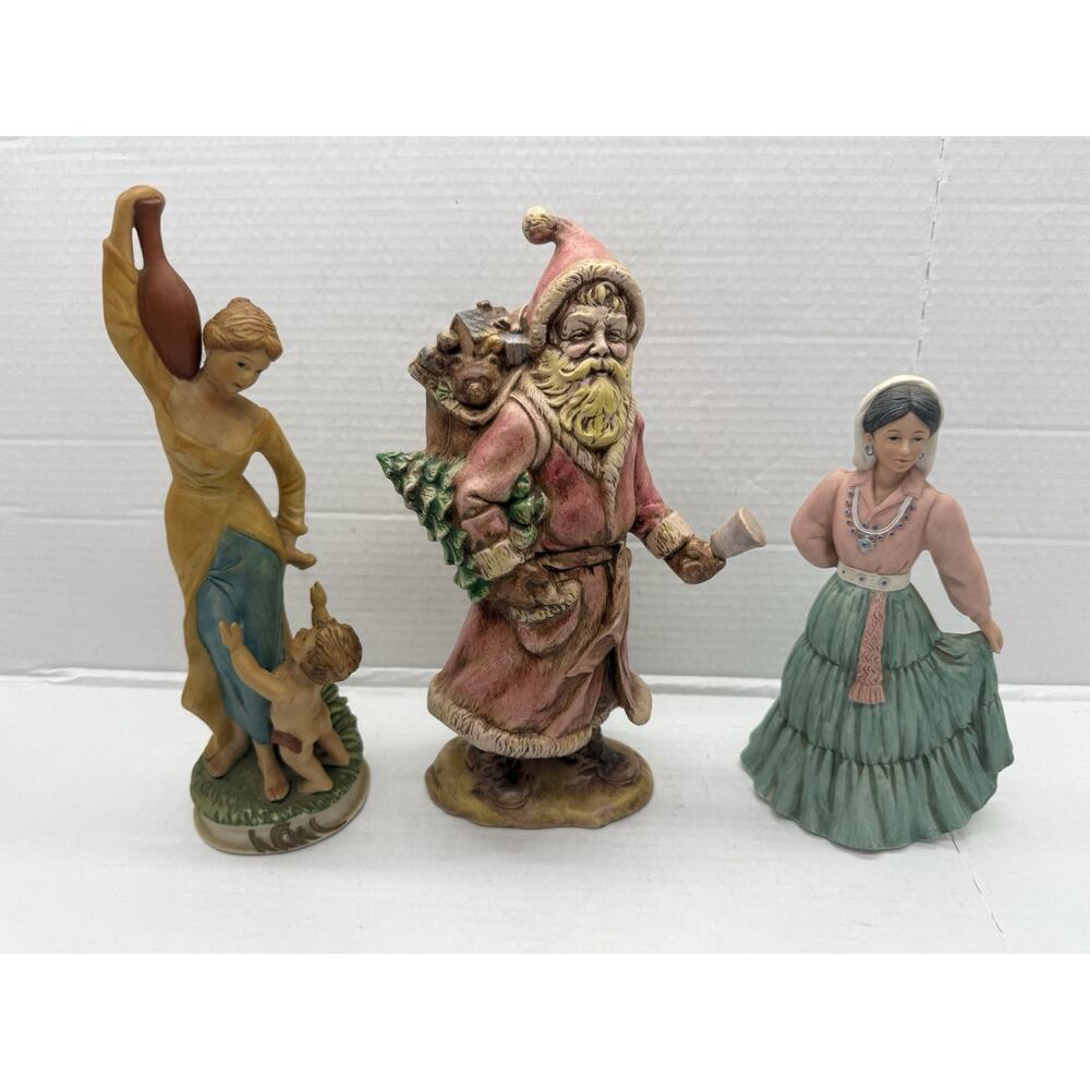 Lot Of 3 Vintage Statues Santa, Woman And Mother/Child Unique Lot